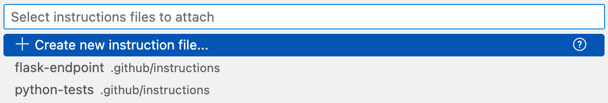 Screenshot showing an example of selecting the instructions file