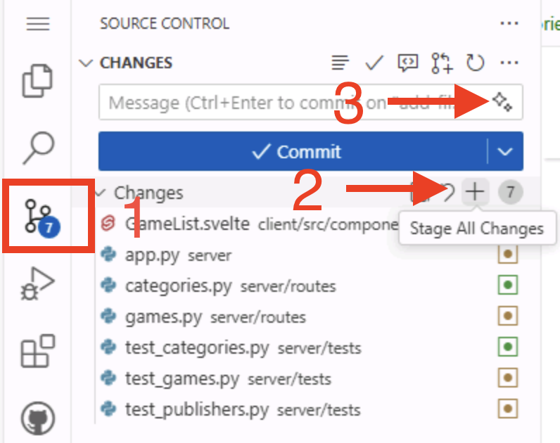 Screenshot of the Source Control panel showing the changes made