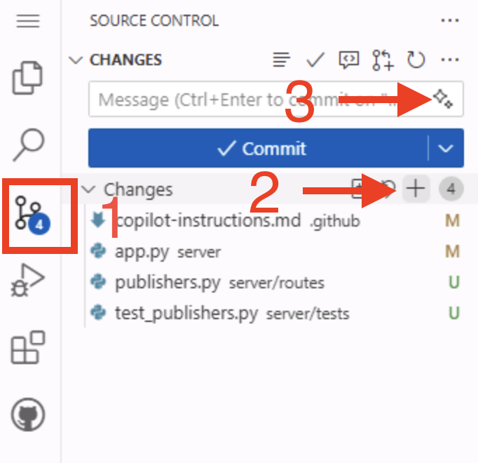 Screenshot of the Source Control panel showing the changes made